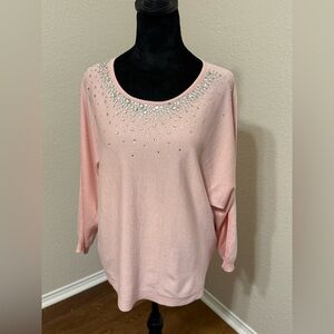 Allison Daley Powder Pink Rhinestone Embellished Sweater- Size PL